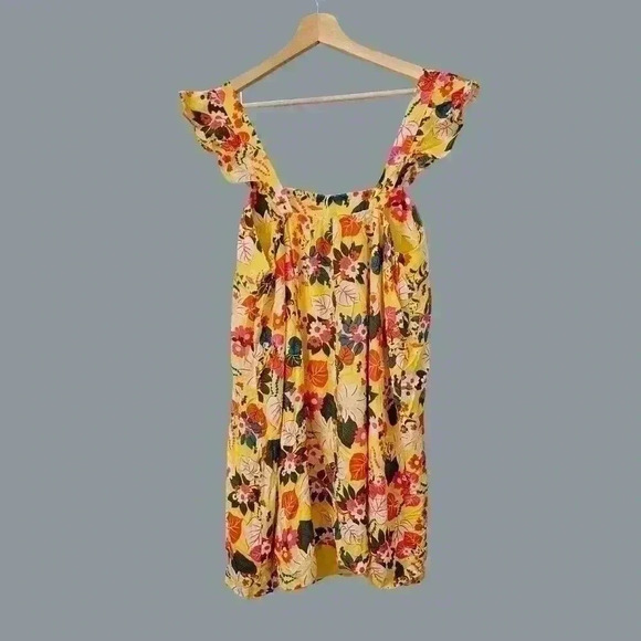 NWT Emily Wonder Yellow Floral Babydoll Dress w/ Ruffle Strap Size, Size 1X - Picture 3 of 6